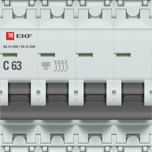 EKF Автоматический выключатель 4P 63А (C) 6кА ВА 47-63N PROxima (M636463C) фото 2