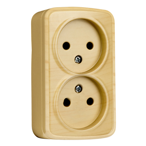 EKF Розетка 2-местная ОП Минск 10А без заземления светлое дерево (EGR10-102-30)