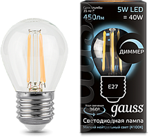 GAUSS Лампа светодиодная LED 5Вт 230в, E27 Filament белый, dim шар  (105802205-D)