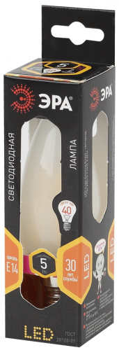 ЭРА Лампа светодиодная филаментная F-LED B35-5W-827-E14 frost  (филамент, свеча мат., 5Вт, тепл, E14  (10 (Б0027925)