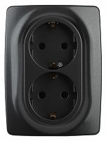 ЭРА Розетка 2X2P+E Schuko со шторками , 16A-250В, , антрацит, 12-2108-05 (Б0036446)