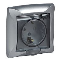 SCHNEIDER ELECTRIC ДУЭТ Розетка с заземлением со шторками с крышкой IP44 серебро (WDE000348)