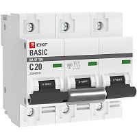 EKF Автоматический выключатель 3P  20А (C) 10kA ВА 47-100  Basic (mcb47100-3-20C-bas)