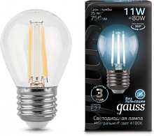 GAUSS Лампа светодиодная LED 11Вт E27 750lm 4100K Filament Шар  (105802211)