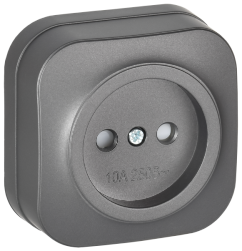 IEK GLORY Розетка 1-местная для открытой установки без заземления с защитными шторками 10А РСш20-2-ХСм сталь матовый  (ERH13-K46M-10)