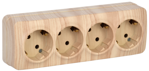 IEK GLORY Розетка четырехместная наружная с заземлением сосна (ERH41-K34-16)