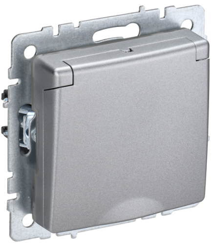 BRITE Розетка с заземлением с защитными шторками и крышкой 16А IP44 -3-44-БрА алюминий (BR-R16-16-44-K47)