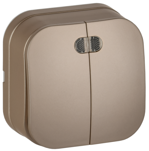 IEK GLORY Выключатель 2-клавишный для открытой установки с индикацией 10А ВС20-2-1-ХШм шампань матовый (EVH21-K37M-10) IEK GLORY Выключатель 2-клавишный для открытой установки с индикацией 10А ВС20-2-1-ХШм шампань матовый (EVH21-K37M-10)