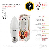 ЭРА Лампа светодиодная LED B35-9W-827-E27  (диод, свеча, 9Вт, тепл, E27  (10/100/3500)  (Б0027971)