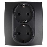 ЭРА Розетка 2X2P+E Schuko со шторками, 16A-250В, , антрацит, 12-2104-05 (Б0014703)