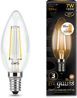 GAUSS Лампа светодиодная LED 7Вт 230в, E14 Filament теплый, свеча  (103801107)