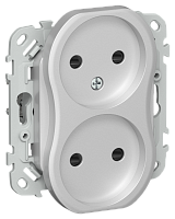 FLITE Розетка 2-местная без заземления с защитными шторками безвинтовое крепление 10А алюминий (FI-R23-10-1-K47)