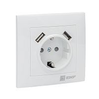 EKF Валенсия розетка 1-местная с/з 16А белая с защ. штор. с 2 USB 2,1А EKF PROxima (EWR16-028-10-2USB)