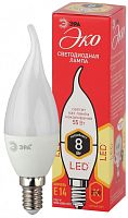 ЭРА Лампа светодиодная ECO LED BXS-8W-827-E14  (диод, свеча на ветру, 8Вт, тепл, E14  (10/100/2800)  (Б0040883)