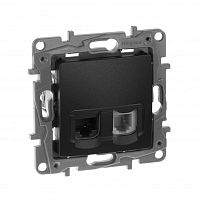 LEGRAND ETIKA Розетка телефонная+компьютерная RJ11+RJ45 категория 5 UTP антрацит (672652 )