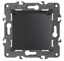 ЭРА Розетка 2P+E Schuko со шторками с крышкой, 16А-250В,  Elegance, антрацит, 14-2103-05 (Б0034282)