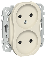 FLITE Розетка 2-местная без заземления с защитными шторками безвинтовое крепление 10А  сливочный (FI-R23-10-1-K86)