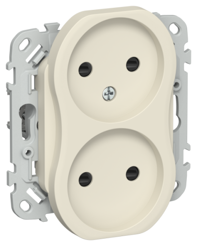 FLITE Розетка 2-местная без заземления с защитными шторками безвинтовое крепление 10А  сливочный (FI-R23-10-1-K86)