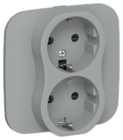 FLITE Розетка 2-местная с заземлением с защитными шторками безвинтовое крепление 16А в сборе  серый (FI-R24A-16-1-K03)