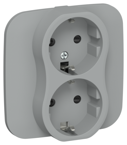 FLITE Розетка 2-местная с заземлением с защитными шторками безвинтовое крепление 16А в сборе  серый (FI-R24A-16-1-K03)