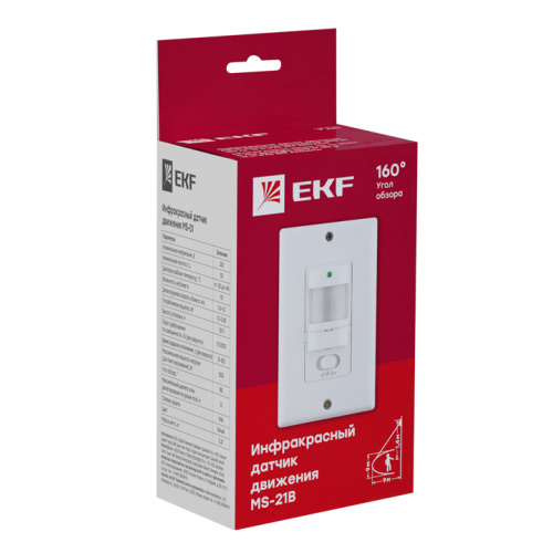 EKF Датчик движения ИК встраиваемый 1200Вт 140гр. до 9м IP20 MS-21B PROxima (dd-ms-21B) фото 3
