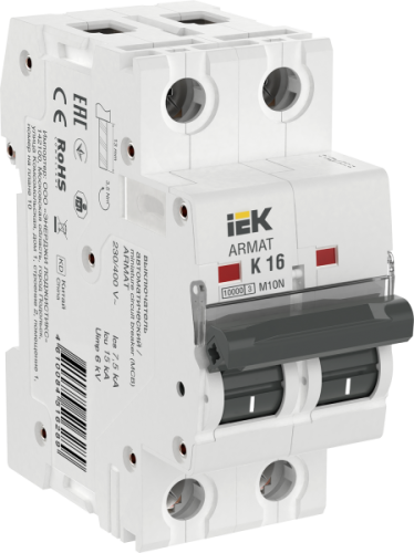 IEK ARMAT Выключатель автоматический двухполюсный M10N  K 16А (AR-M10N-2-K016)