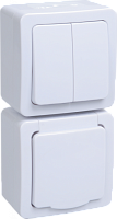 IEK Гермес PLUS Блок наружный: выключатель двухклавишный и розетка с заземлением IP54 (EBVMP20-K01-32-54-EC)