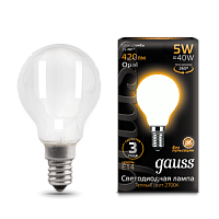 GAUSS Лампа светодиодная LED 5Вт 230в,E14 Filament OPAL теплый,шар  (105201105)