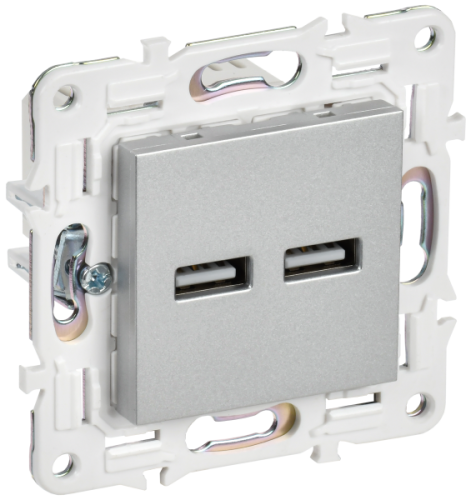 IEK SKANDY Розетка USB A+A 3,1А SK-R15S серебряный  (SK-U21-D31-K23)