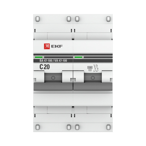 EKF Автоматический выключатель 2P 20А (C) 10kA ВА 47-100  PROxima (mcb47100-2-20C-pro) фото 2