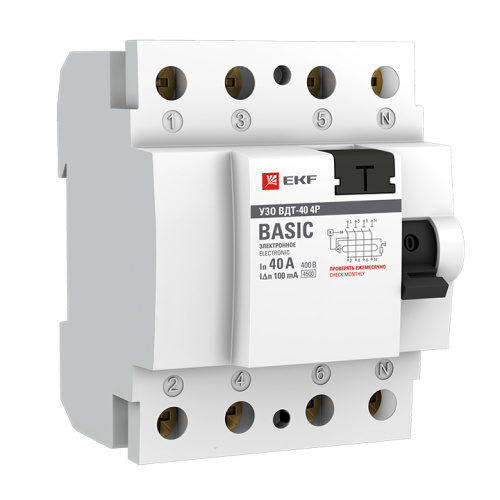 EKF Устройство защитного отключения УЗО ВД-40 4P 40А/100мА  (электронное)  Basic (elcb-4-40-100e-sim)