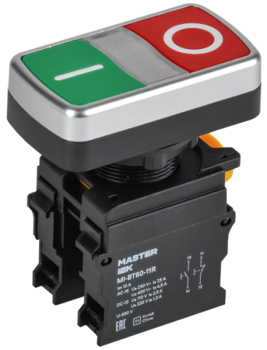 IEK Кнопка ''I-O'' без подсветки d=22мм 1NO+1NC MASTER ' (MI-BT60-11R-3-21-K51)