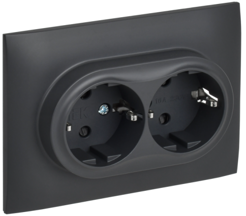 IEK SKANDY Розетка 2-местная с заземлением с защитными шторками 16А в сборе SK-R07T титан  (SK-R24-16-K48-F)