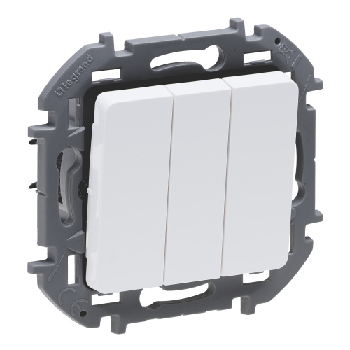 LEGRAND INSPIRIA Выключатель трехклавишный   для скрытого монтажа, цвет "Белый", увеличенный номинальный ток 20 А, напряжение ~250В. (673640) фото 3