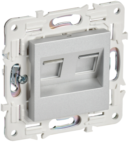 IEK SKANDY Розетка компьютерная двойная RJ45 кат.6 SK-K04S серебряный  (SK-K20-2-K23)