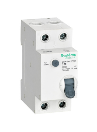 Systeme Electric Выключатель автоматический дифференциального тока (АВДТ) 1P+N С 20А 6kA 30мА Тип-A 230В City9 Set (C9D65620)