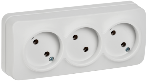 IEK GLORY Розетка 3-местная для открытой установки без заземления без защитных шторок 10А РС23-2-ХБм белый матовый  (ERH30-K01M-10)