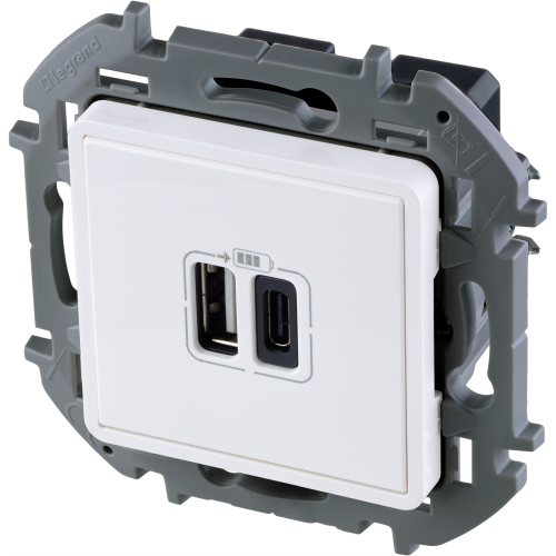 LEGRAND INSPIRIA Зарядное устройство   для скрытого монтажа , тип А-тип С, цвет &quot;Белый&quot;. Напряжение ~240В/=5В, максимальный зарядный ток 3000 мА (673760) фото 5