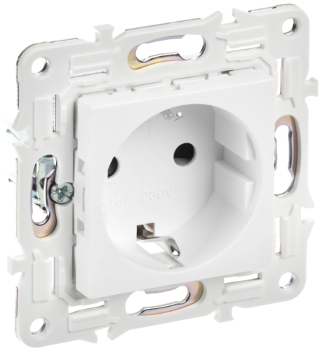IEK SKANDY Розетка с заземлением с защитными шторками 16А SK-R04W арктический белый  (SK-R14-16-K01)