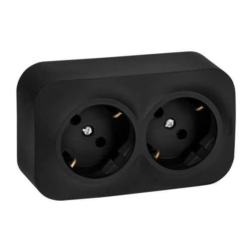 Legrand Quteo Розеточный блок двойной (розетка двойная) с заземлением с предварительным подключением, без шторок IP 20 16А 250В, винтовые зажимы, накладной монтаж - чёрный матовый (782470) фото 3