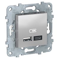 SCHNEIDER ELECTRIC UNICA NEW РОЗЕТКА USB, 2-местная, тип А+С, 5 В / 2400 мА, АЛЮМИНИЙ (NU501830)