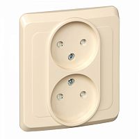 SCHNEIDER ELECTRIC ЭТЮД Розетка двойная скрытая без заземления со шторками бежевая (PC16-006K)