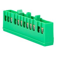 EKF Шина 0 PE  (6х9мм) 12 отверстий латунь зеленый изолированный корпус на DIN-рейку PROxima (sn0-63-12-ig)