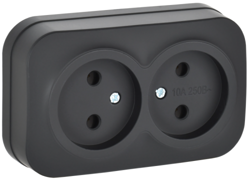 IEK GLORY Розетка 2-местная для открытой установки без заземления без защитных шторок 10А РС22-2-ХЧм черный матовый (ERH20-K02M-10) IEK GLORY Розетка 2-местная для открытой установки без заземления без защитных шторок 10А РС22-2-ХЧм черный матовый (ERH20-K02M-10)