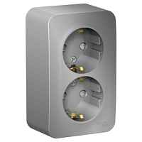 SCHNEIDER ELECTRIC BLANCA  розетка наружная  двойная с заземлением со шторк., 16А, 250В, алюминий (BLNRA011203)