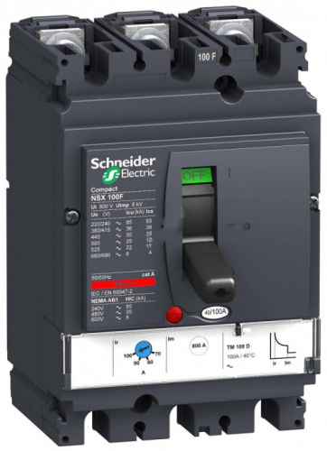 SCHNEIDER ELECTRIC Выключатель автоматический NSX100B TM100D 3P3D термомагнитный расцепитель (LV429550)