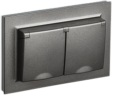 BRITE Розетка 2-местная с заземлением с защитными шторками и крышкой 16А в сборе IP44  темная бронза (BR-R26-16-44-K45-F)