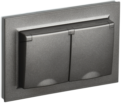 BRITE Розетка 2-местная с заземлением с защитными шторками и крышкой 16А в сборе IP44  темная бронза (BR-R26-16-44-K45-F)