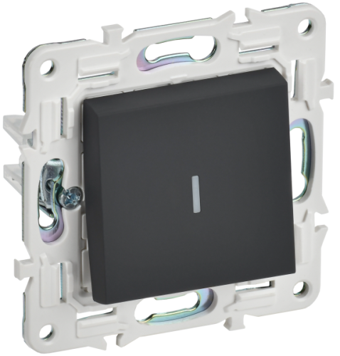 IEK SKANDY Выключатель 1-клавишный проходной с индикацией 10А SK-V08G графит  (SK-V12-1-10-K53)