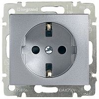 LEGRAND VALENA Розетка 2Р+Т немецкий стандарт со шторками алюминий (694343)